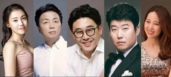 소프라노 김나정, 테너 김정권, 바리톤 최대우, 바리톤 유용준, 피아노 정승연(왼쪽부터)