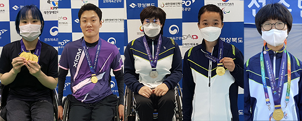 역도 김현숙, 탁구 김현욱, 탁구 이미규, 탁구 서양희, 육상 설현정(왼쪽부터)