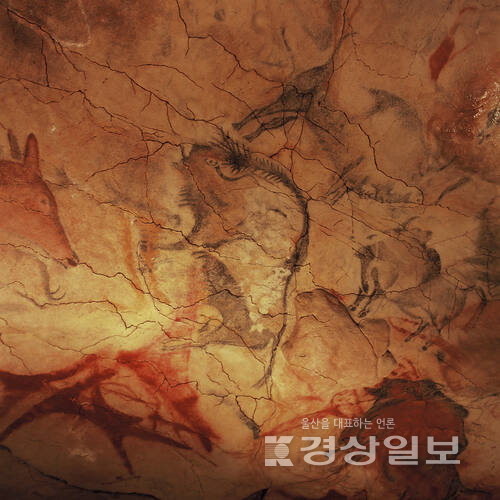 ▲ 알타미라 박물관 및 연구센터(위)와 알타미라 동굴 벽화의 들소 그림(왼쪽).