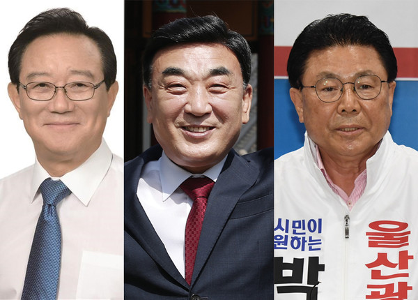 민주당 송철호 예비후보, 국민의힘 김두겸 예비후보, 무소속 박맹우 예비후보(왼쪽부터)