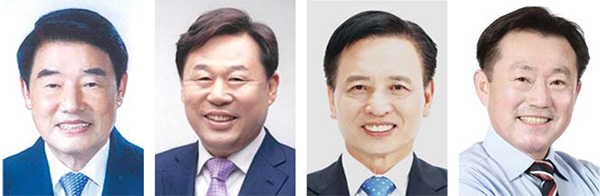 정천석 민주당 동구청장 후보, 김종훈 진보당 동구청장 후보, 이동권 민주당 북구청장 후보, 김진영 정의당 북구청장 후보(왼쪽부터)