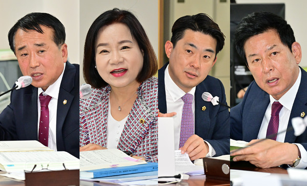 환복위 안수일 시의원, 환복위 손명희 시의원, 산건위 김종훈 시의원, 산건위 홍유준 시의원(왼쪽부터)