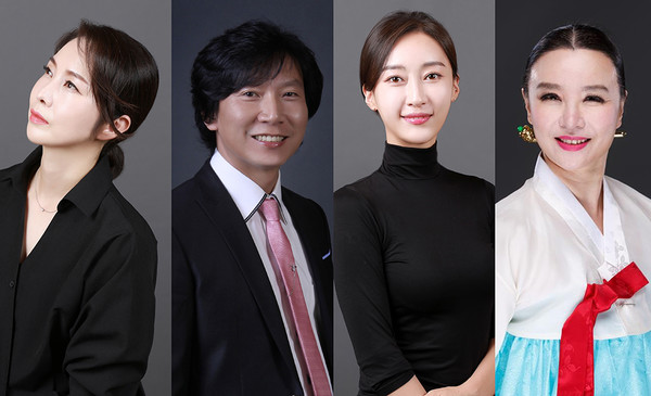 박정은 시립무용단 지도자, 박상욱 시립무용단 악장, 최효선 사회자, 이현주 이매방 선생의 딸(왼쪽부터)