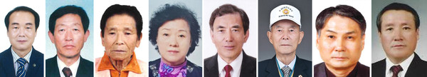 장한용사 이익걸씨, 장한유족 이용구씨, 장한미망인 김순조씨, 장한아내 강순자씨, 특별보훈 박춘홍씨, 특별보훈 복인규씨, 특별보훈 이성환씨, 특별보훈 오용준씨(왼쪽부터)