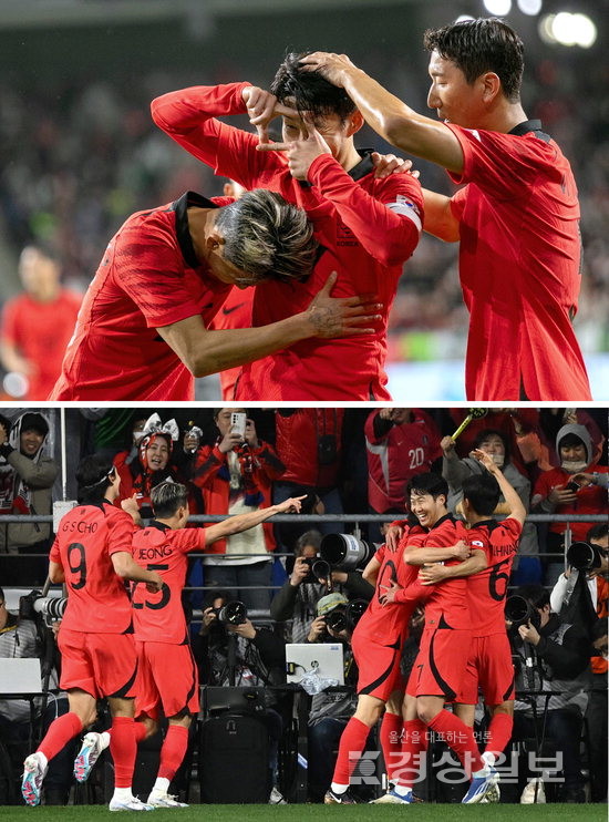 ▲ 울산문수축구장에서 열린 국가대표 평가전에서 골을 넣고 기뻐하는 손흥민 선수.
