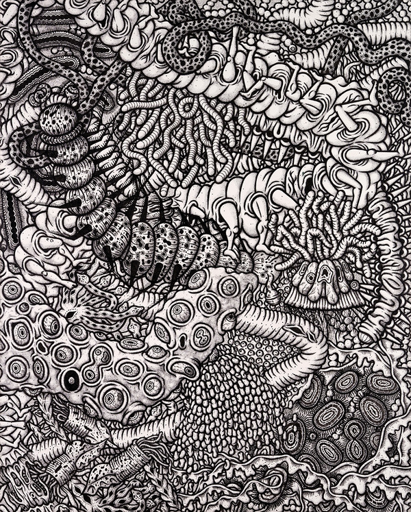 김보라 작가의 '방에서 벌레가 나왔다', 130x162cm, marker on canvas, 2019