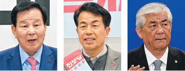 국민의힘 박대동, 진보당 윤종오, 무소속 이상헌(왼쪽부터)