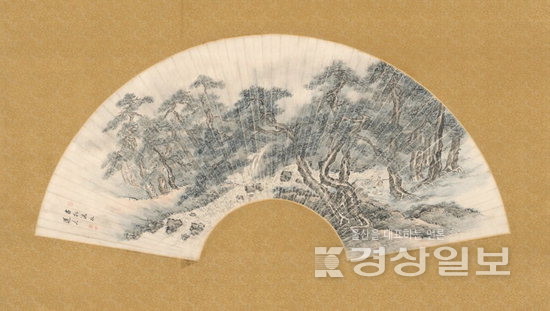▲ 이인문의 ‘송계한담도’ 부채그림(국립중앙박물관 소장).