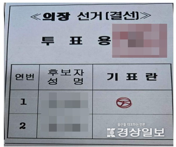 제8대 울산시의회 후반기 시의장 선거에서 논란이 된 무효표. 울산지법 제공