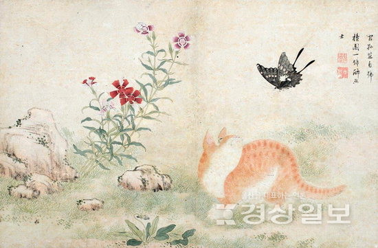 ▲ 김홍도 ‘누런 고양이가 나비를 희롱하다(黃猫弄蝶)’. 간송미술관 제공