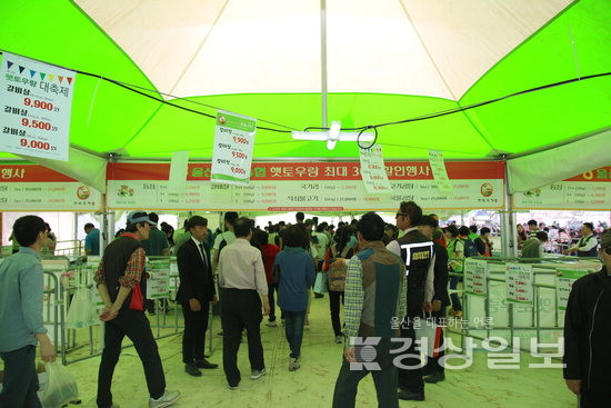울산 한우의 우수성을 알리는 ‘제1회 울산축협한우 축제’가 내달 1일부터 3일까지 태화강국가정원 남구둔치에서 열린다. 행사는 울산축협 한우를 즉석에서 구워 맛볼 수 있는 ‘한우 구이터’를 비롯해 볼거리, 즐길거리가 가득한 축제로 마련된다. 사진은 울산축산농협이 진행한 지난 행사 모습.