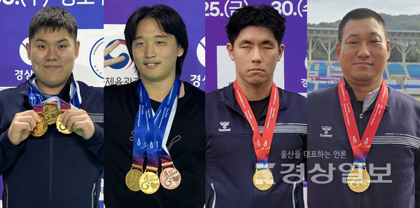 역도 종목에서 금메달을 따낸 이주용, 역도 종목에서 금메달을 차지한 신은평, 수영 종목에서 한국 신기록으로 금메달을 목에 건 오영준, 육상 포환던지기 종목에서 금메달을 획득한 장민혁(왼쪽)