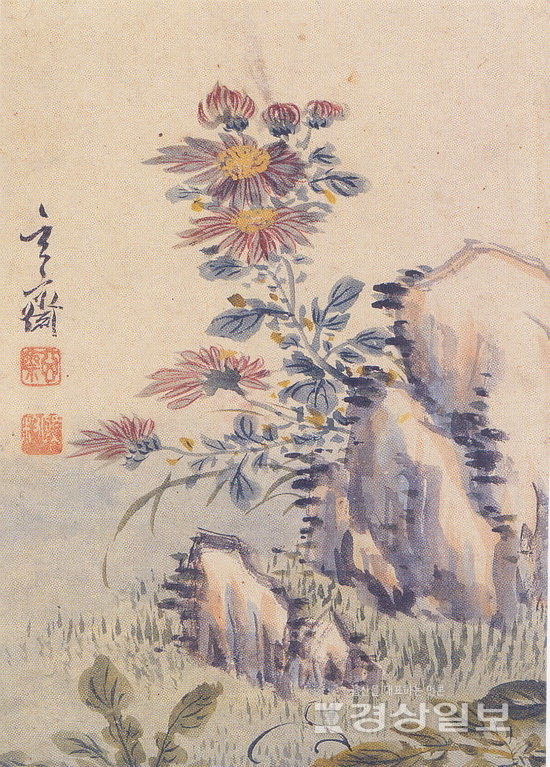▲ 심사정의 자색 국화와 괴석(紫菊怪石). 간송미술관 소장