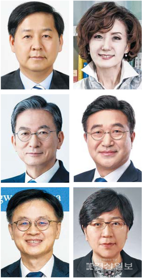 윗줄 왼쪽부터 구윤철 기획재정부 장관 후보자, 이진숙 교육부 장관 후보자, 정성호 법무부 장관 후보자, 윤호중 행정안전부 장관 후보자, 김정관 산업통상자원부 장관 후보자, 정은경 보건복지부 장관 후보자. 연합뉴스 자료사진·대통령실 제공