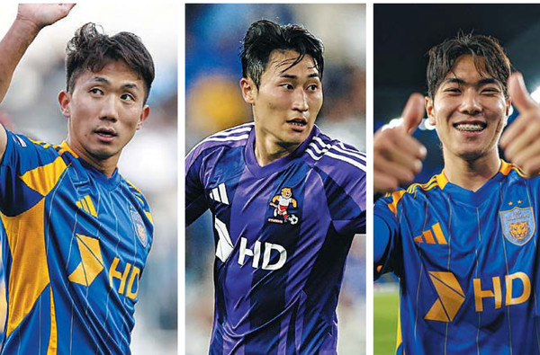 대구와의 시즌 세 차례 맞대결에서 ‘특별한 골’이 이어져 이번에도 새로운 주인공이 탄생할지 주목된다. 왼쪽부터 지난 4월13일 대구 원정에서 데뷔골을 기록한 강상우, 7월12일 홈 경기에서 시즌 첫 골을 터뜨린 이진현. 9월27일 원정에서 데뷔골을 넣은 U-22 백인우. 울산HD FC 제공