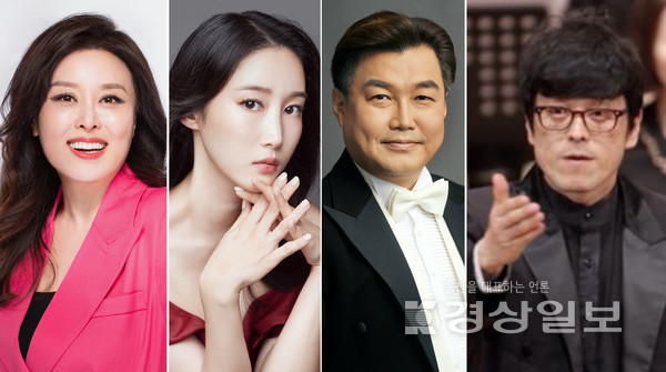 뮤지컬 배우 홍지민, 소프라노 강주희, 테너 장진규, 뉴프라임오케스트라(왼쪽부터)